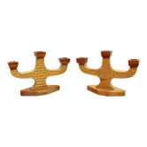 Pair of anthroposophical wooden candlesticks