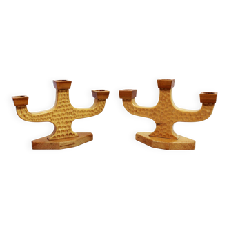Paire de bougeoirs anthroposophiques en bois