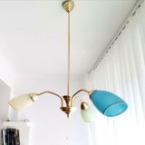Vintage 1940s gold metal and glass 3 arm Sputnik chandelier