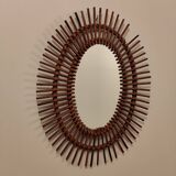 Large oval bamboo rattan sun mirror
