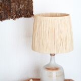 Lampe Grès du Marais, raffia lampshade, 60s