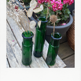 Set of 3 emerald green glass vases