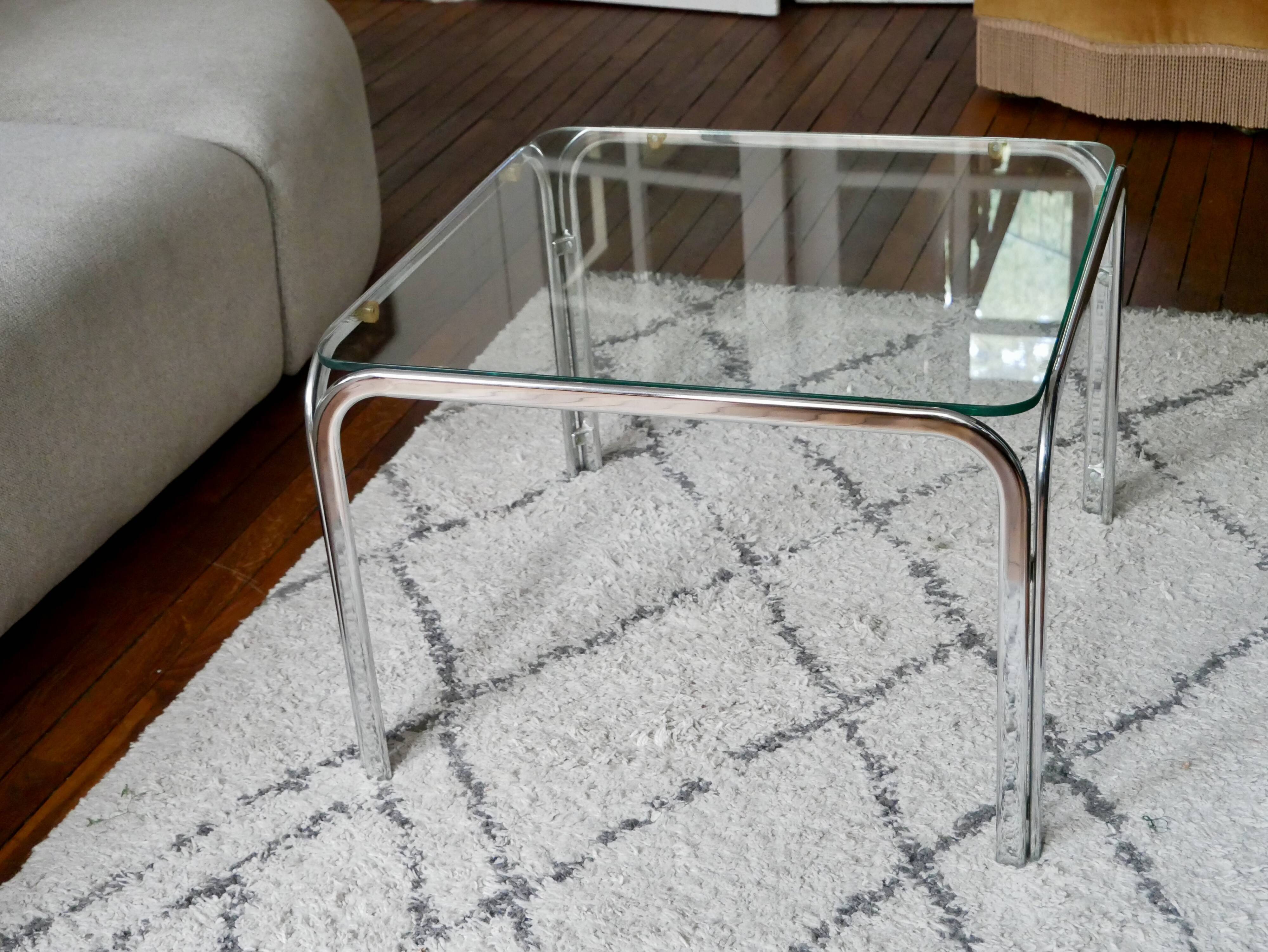 Coffee table in glass and chrome design 70s