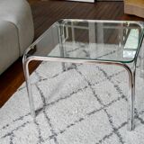 Table basse en verre et chrome design années 70