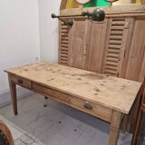 Oak and pine table with two drawers