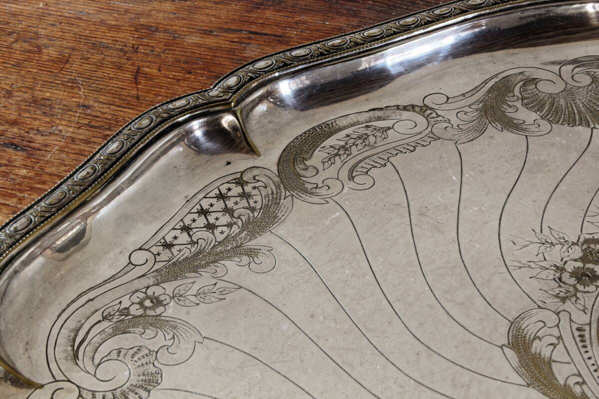 Large silver-plated serving tray, late 19th century.