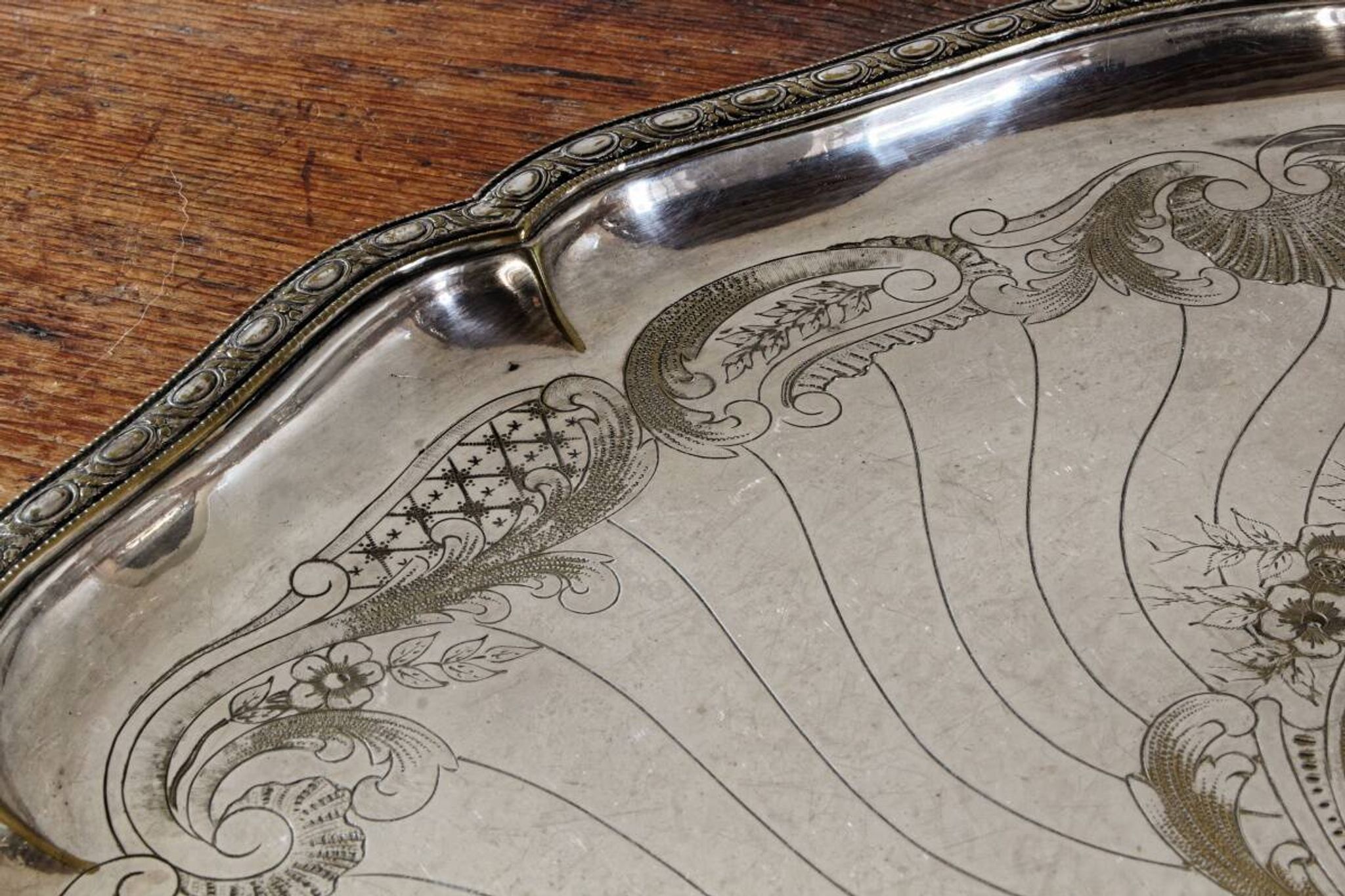 Large silver-plated serving tray, late 19th century.