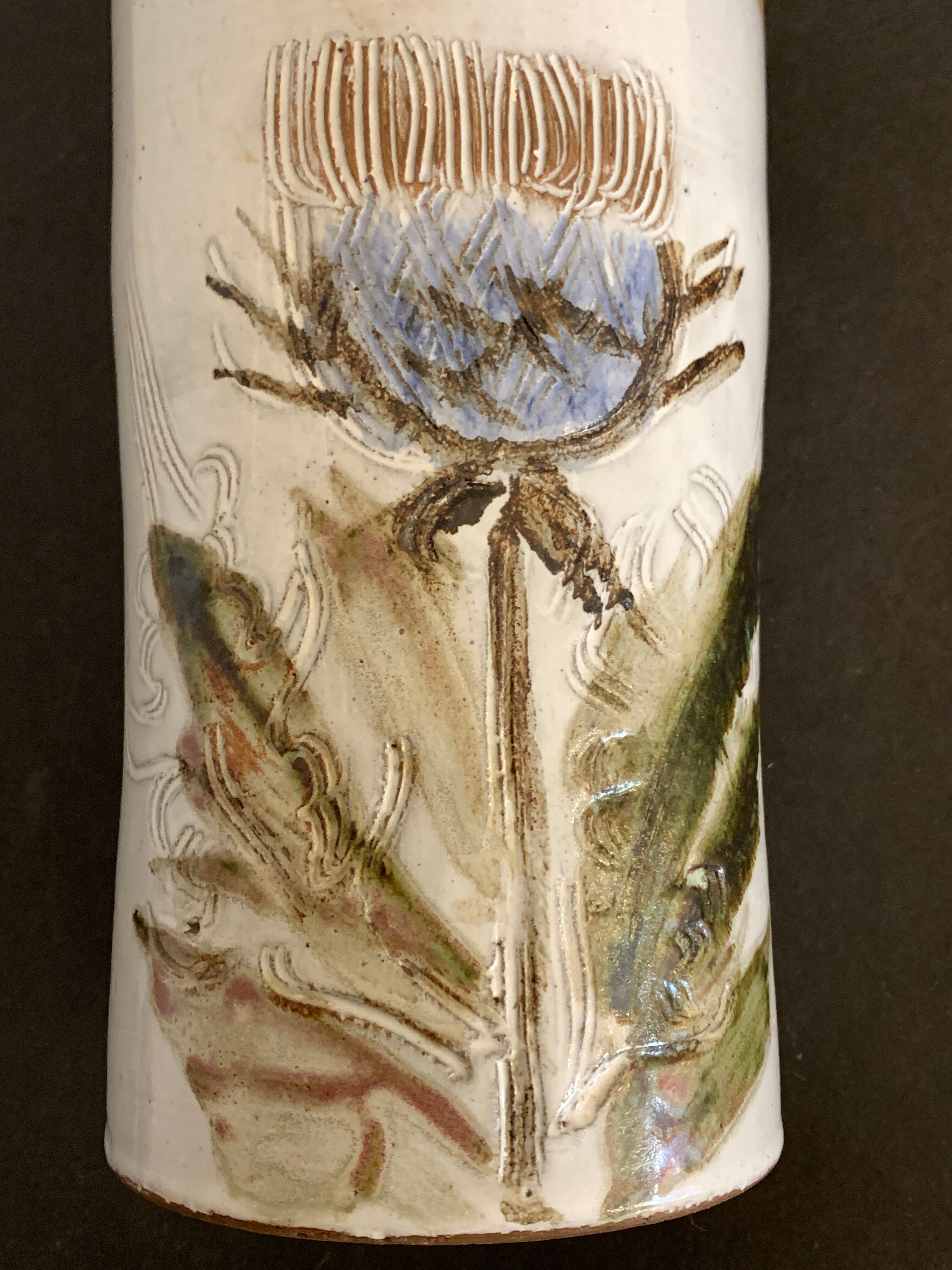 Bottle holder or refresher Albert Thiry, in glazed ceramic Vallauris, thistle decoration, 1960