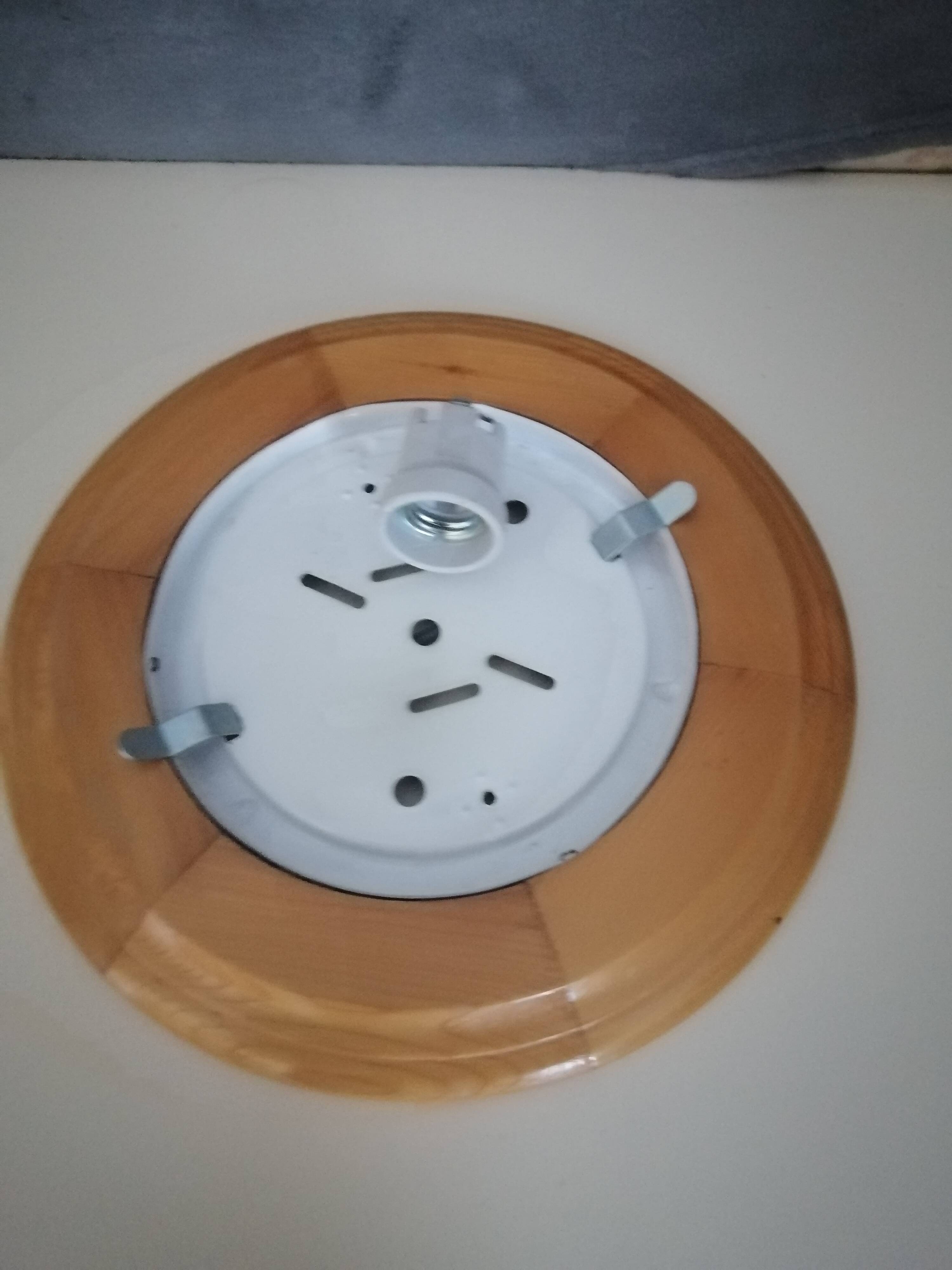 Plafonnier applique en bois et opaline