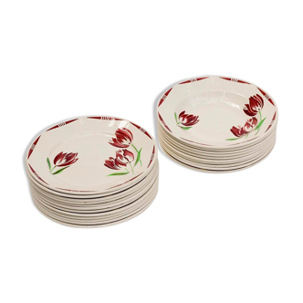 Lot 22 flat plates and hollow tulip flower red tulip green Badonviller