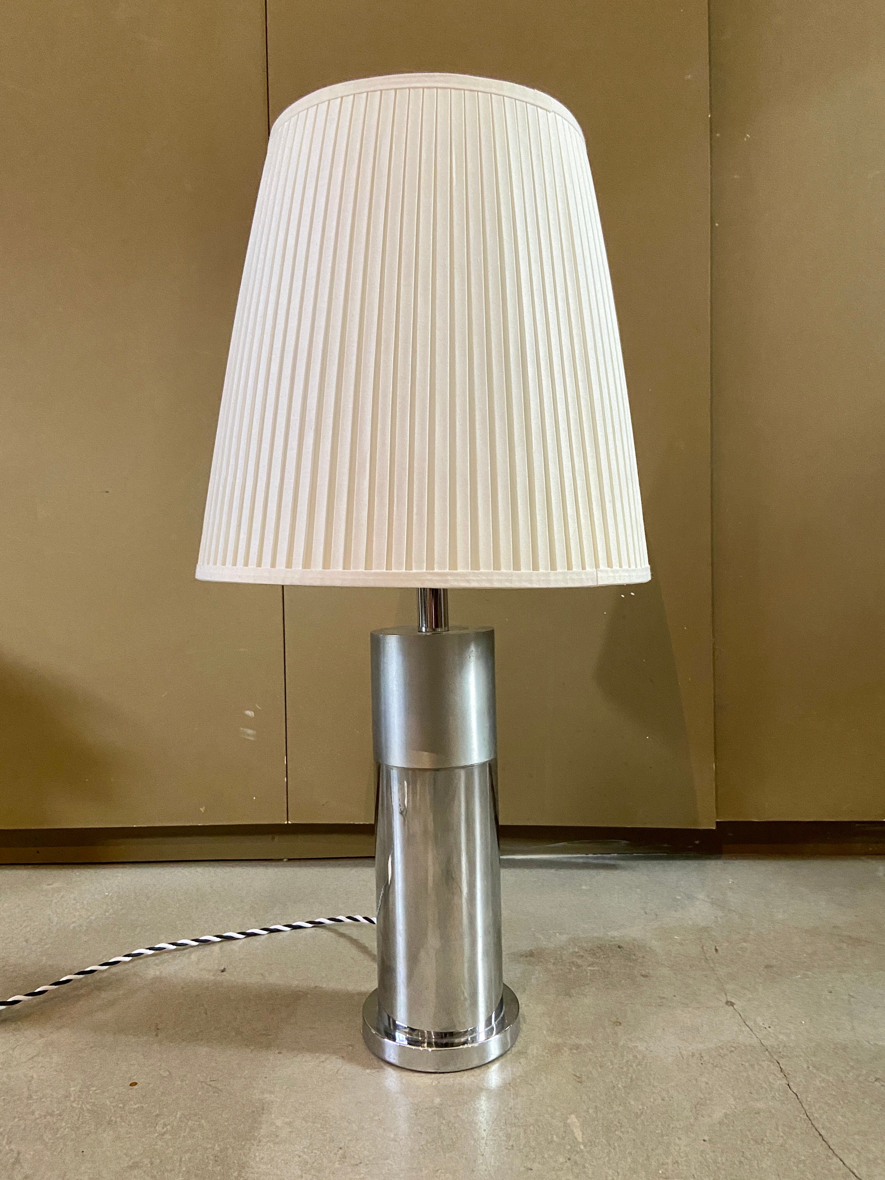 Table lamp in beige pleated cotton and chrome aluminum