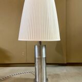 Table lamp in beige pleated cotton and chrome aluminum