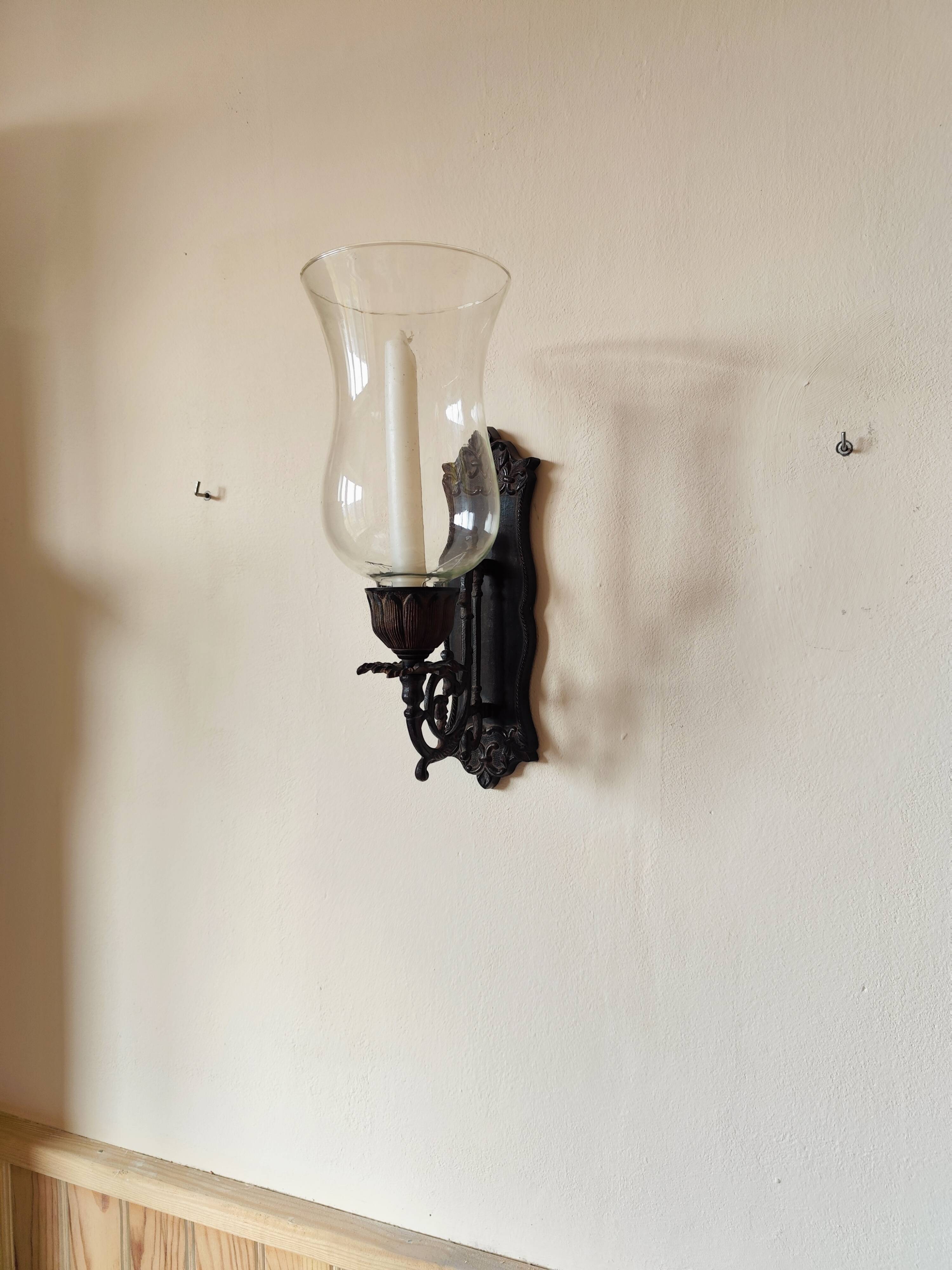 Wrought iron wall light - wall candle holder and glass tulip