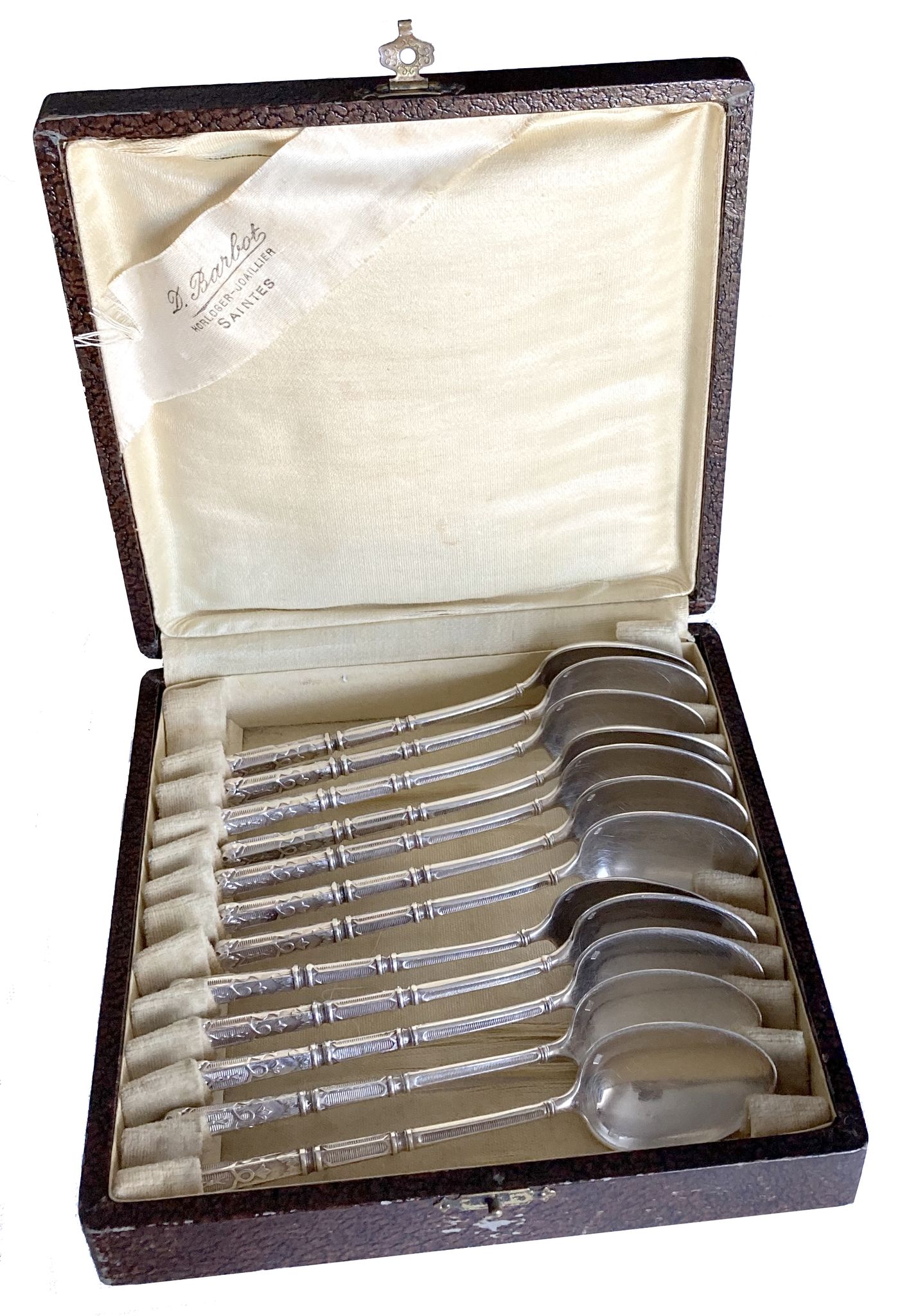 Coffret 12 cuillères à moka métal argenté manches à la russe
