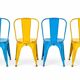 Set of 4 Tolix chairs, 2 yellow, 2 blue. 1960s edition.