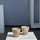 Set of 2 cups in Indonesian ceramic (brown & speckled glazed matte)