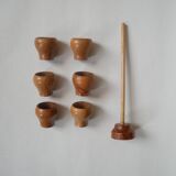 Set of six handmade olive wood egg cups