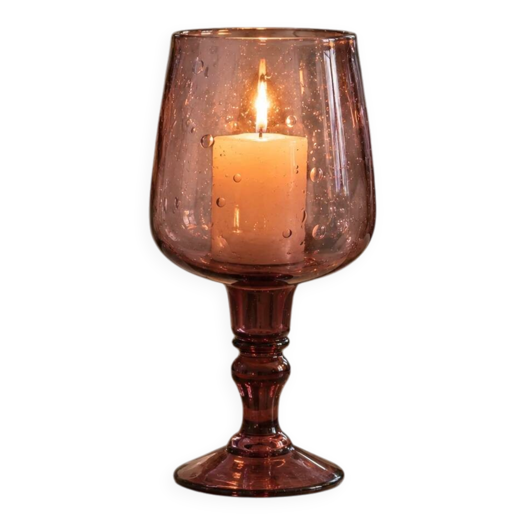 Large amethyst bubble glass candle holder on a stand – H27 cm