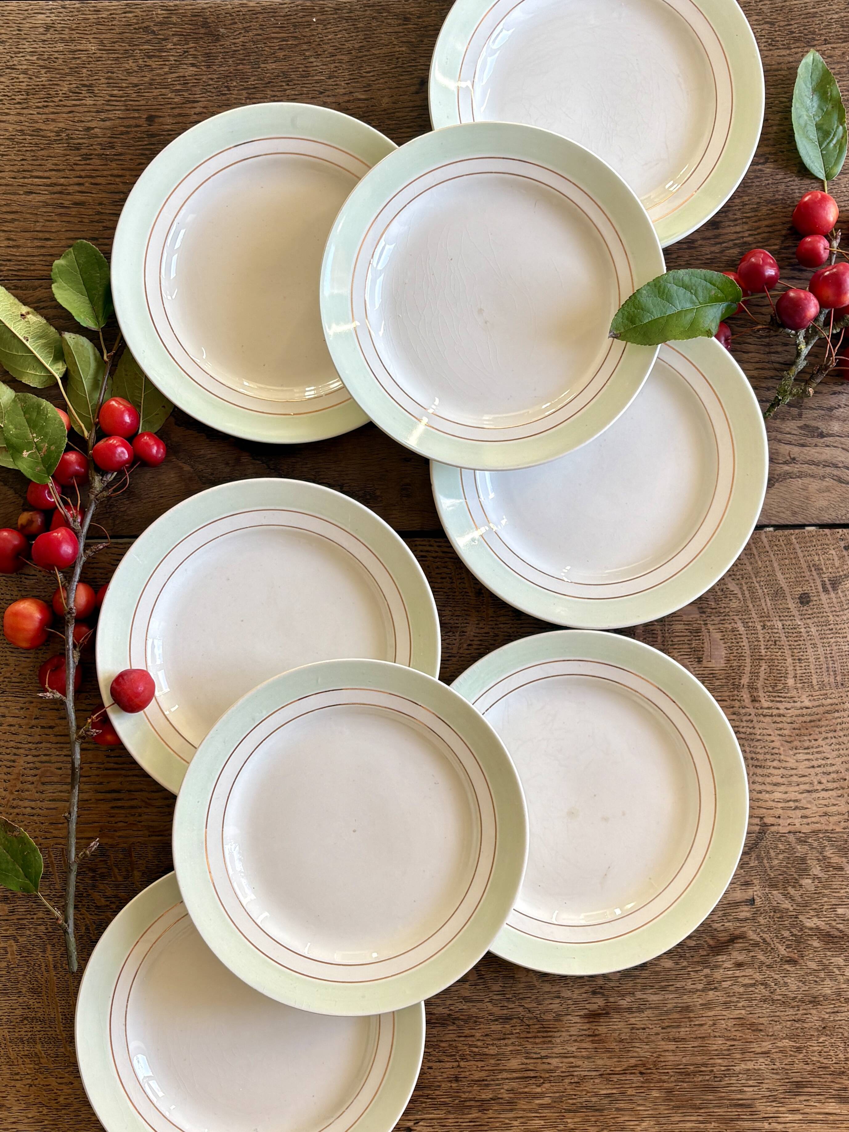 Set of 8 vintage mint and gold dessert plates Saint Amand