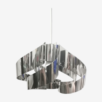 Curved stainless steel hanging lamp, Space Age, 1970
