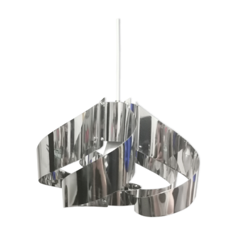 Curved stainless steel hanging lamp, Space Age, 1970