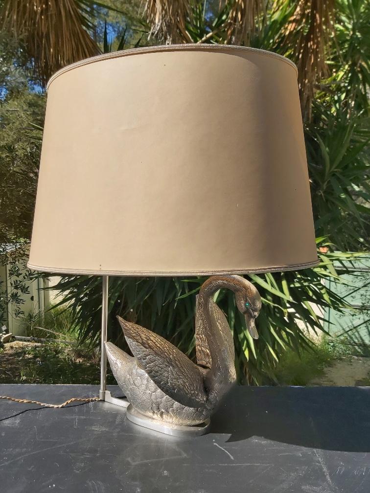 Silver bronze swan lamp 70s