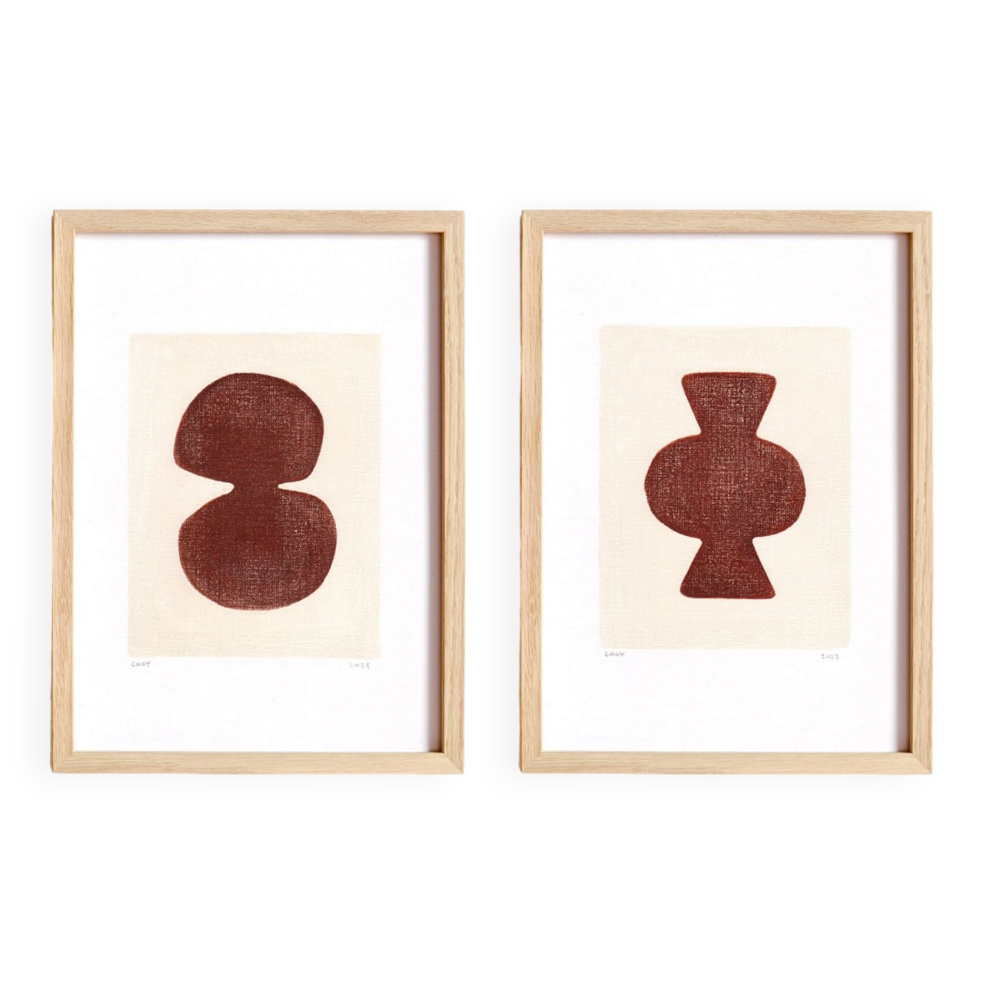 Duo of abstract paintings - dark terracotta - signed Eawy