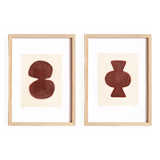 Duo of abstract paintings - dark terracotta - signed Eawy