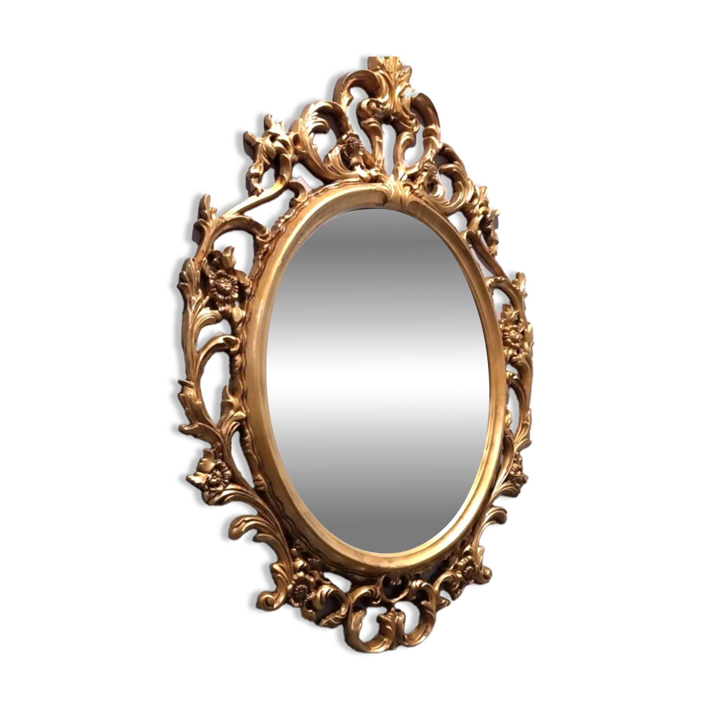 Miroir ovale baroque antique en or 58x84 cm avec cadre orné