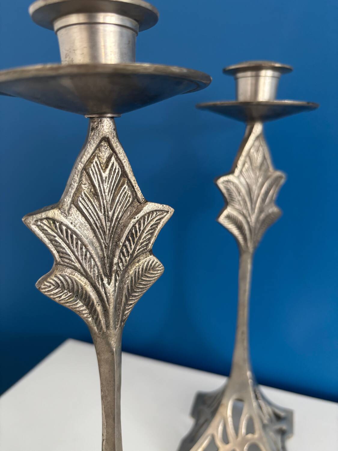 Set of 2 Art Deco Style Metal Candlesticks - Elegant and Vintage Candle Holders
