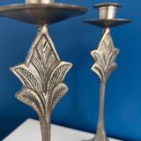 Set of 2 Art Deco Style Metal Candlesticks - Elegant and Vintage Candle Holders