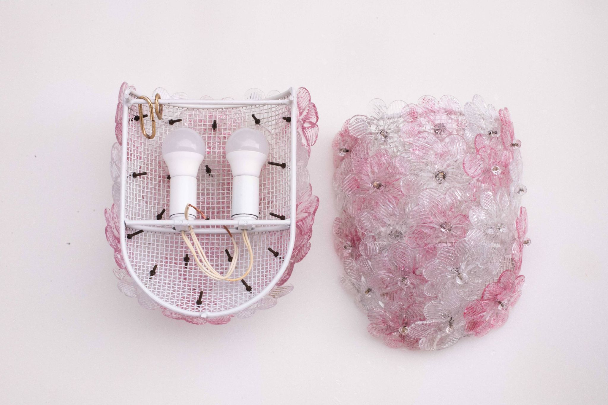 Set of 2 Murano Wall Light Pink Flower by Seguso, 1970