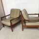 Fauteuils scandinaves cuir et teck années 60/70