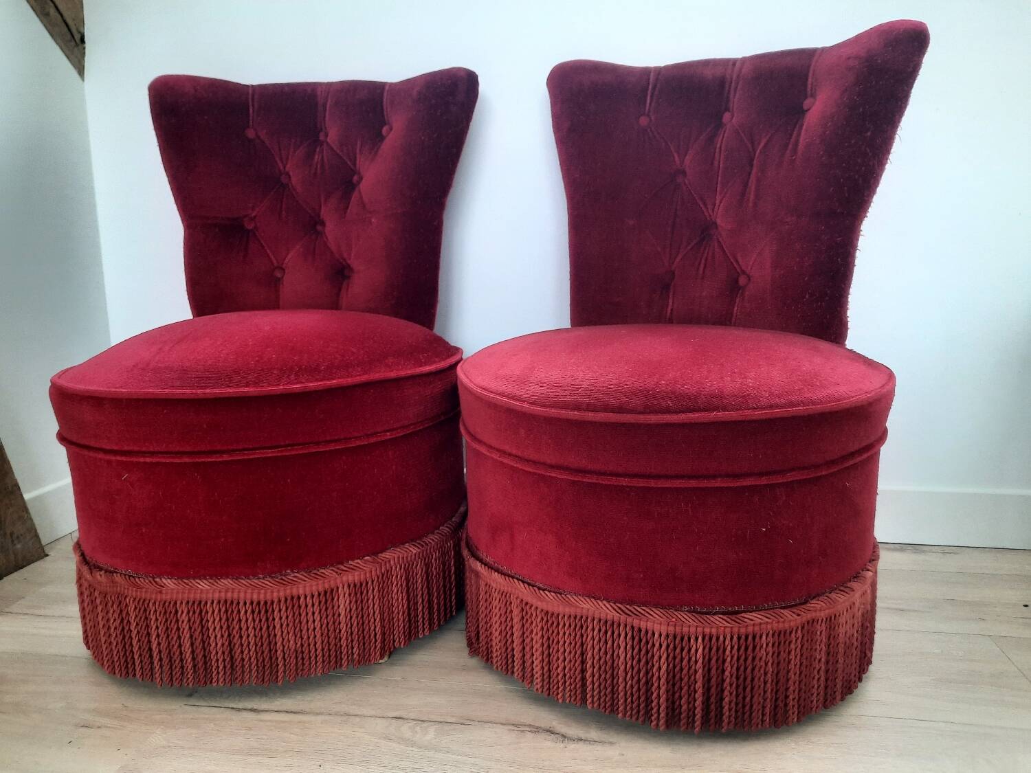 Pair of Napoleon III style red velvet armchairs
