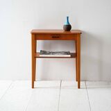 Scandinavian vintage teak nightstand with shelf and carved handle