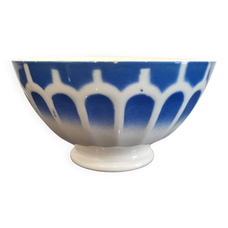 Vintage Earthenware Bowl Blue Stencil Decor, Art Deco Digoin/Sarreguemines