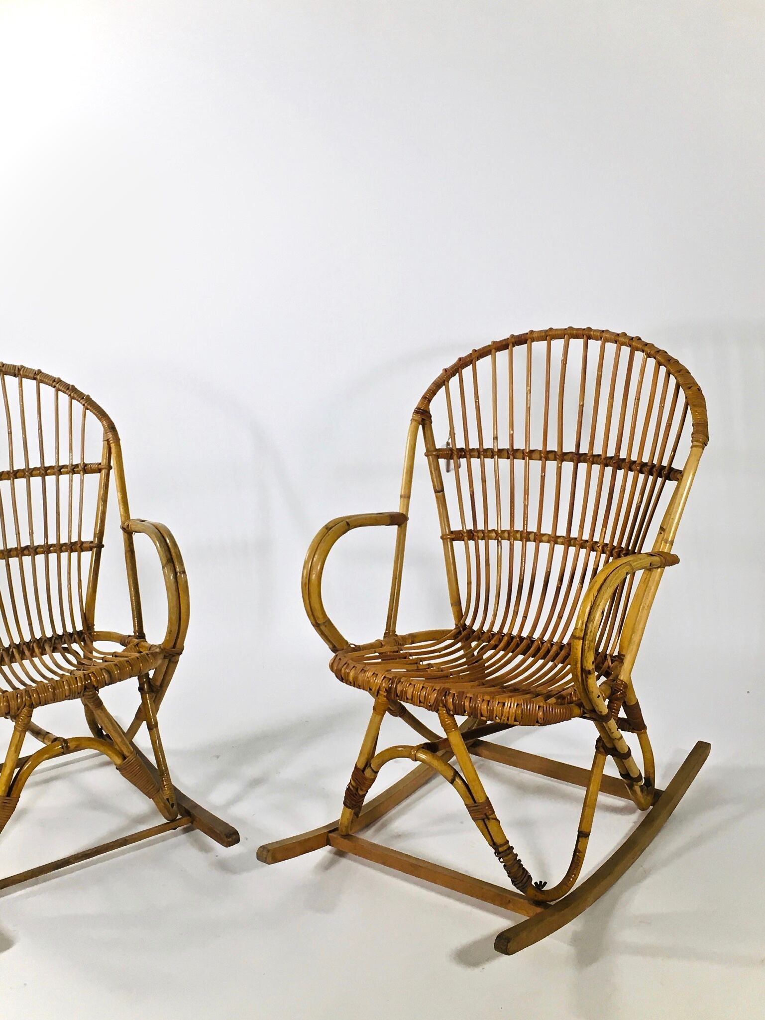 Fauteuil à bascule en bambou, France 1960