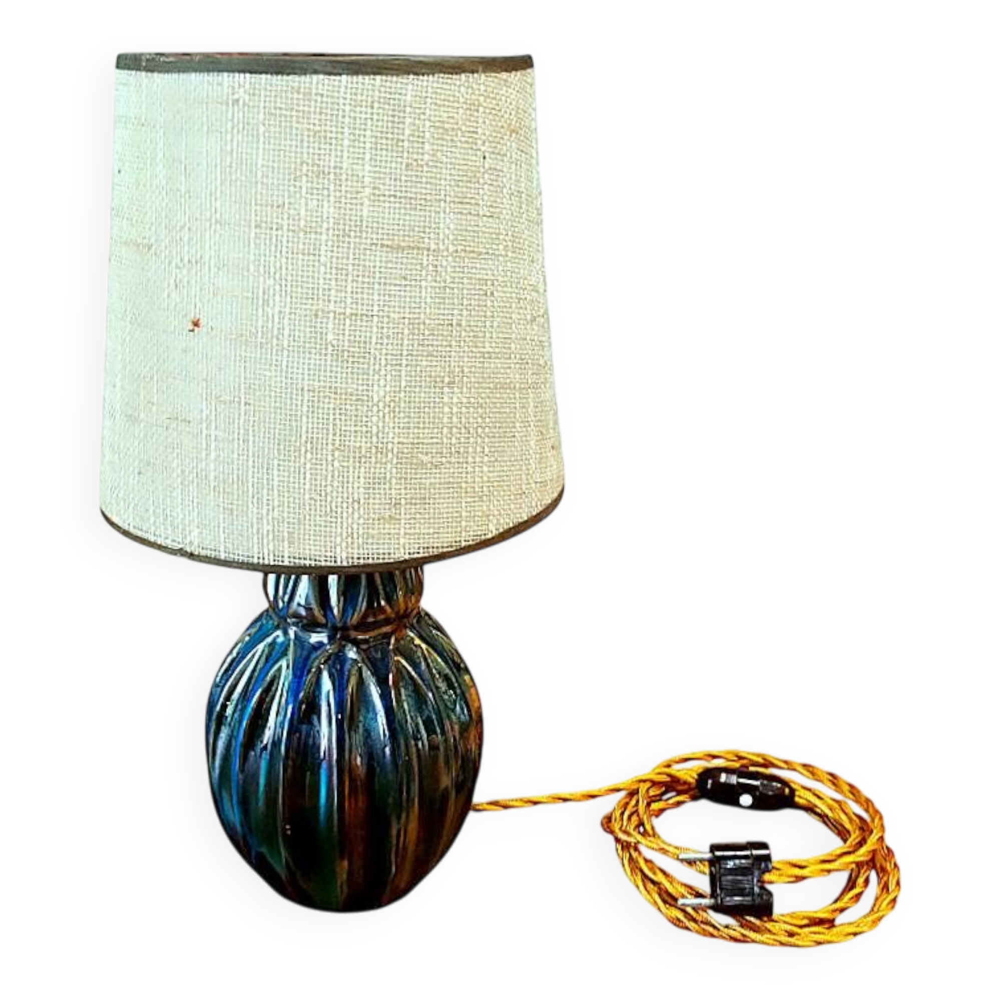 Lamp, Alphonse CYTHÈRE base, flamed stoneware RAMBERVILLIERS and fabric shade.