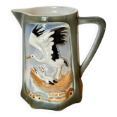 Old Barbotine Jug Storks - Saint-Clément France