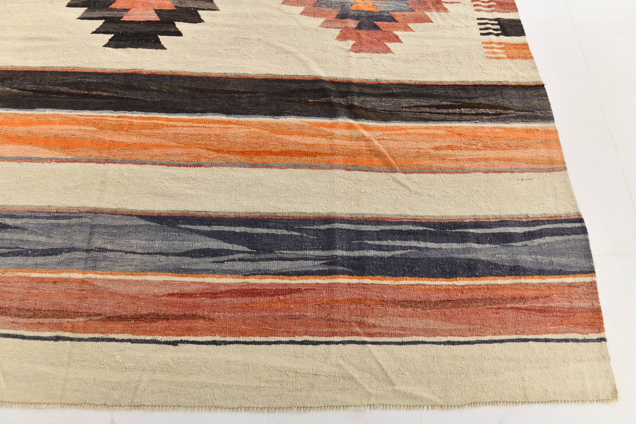 10X13 Soft Colors Rare Large Area Vintage Wool Kilim Rug, 300x389 Cm