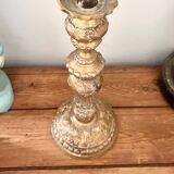 Ancien Bougeoir candelabre en laiton massif doré – 30 cm