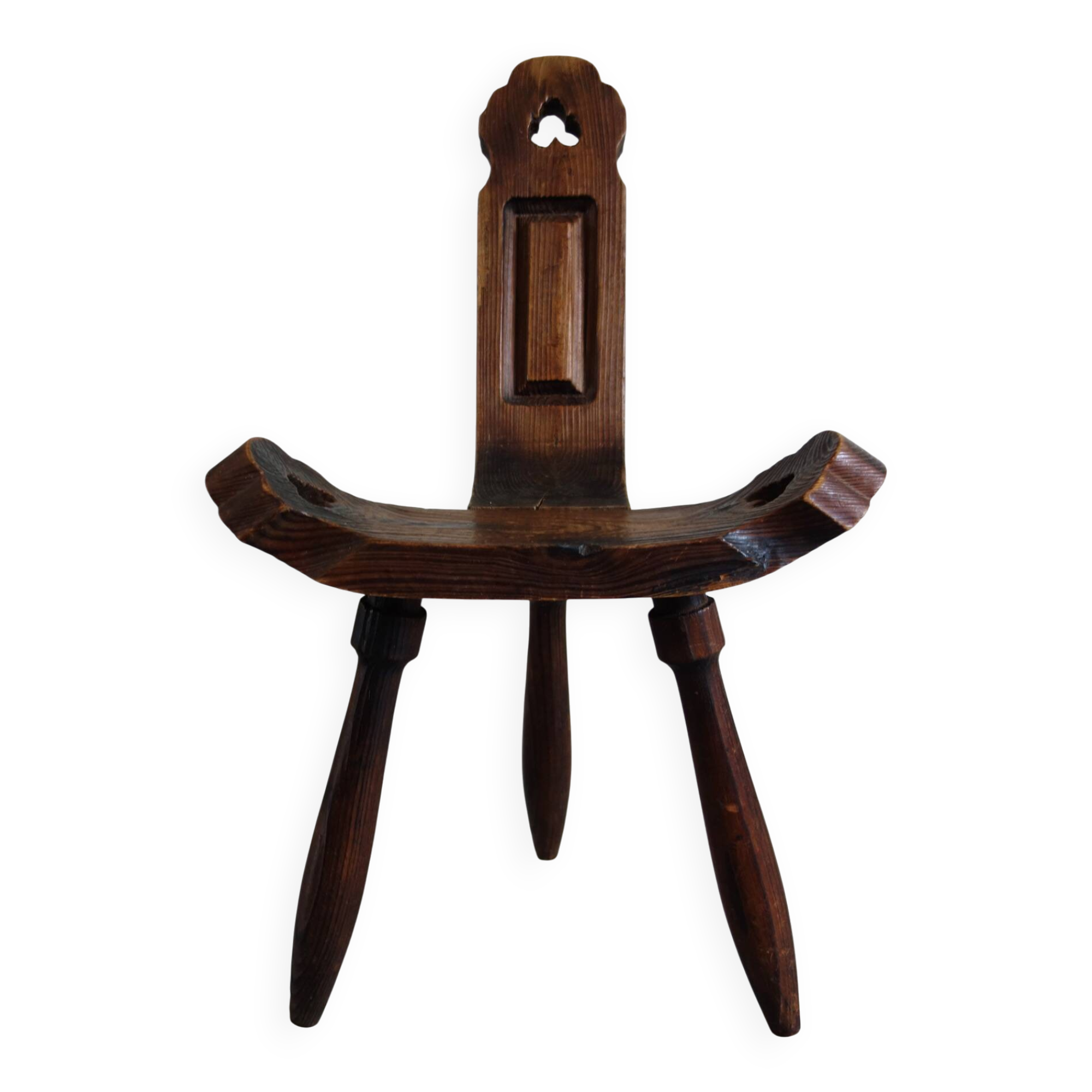 Brutalist Tripod Chair in Sculpted Wood, France