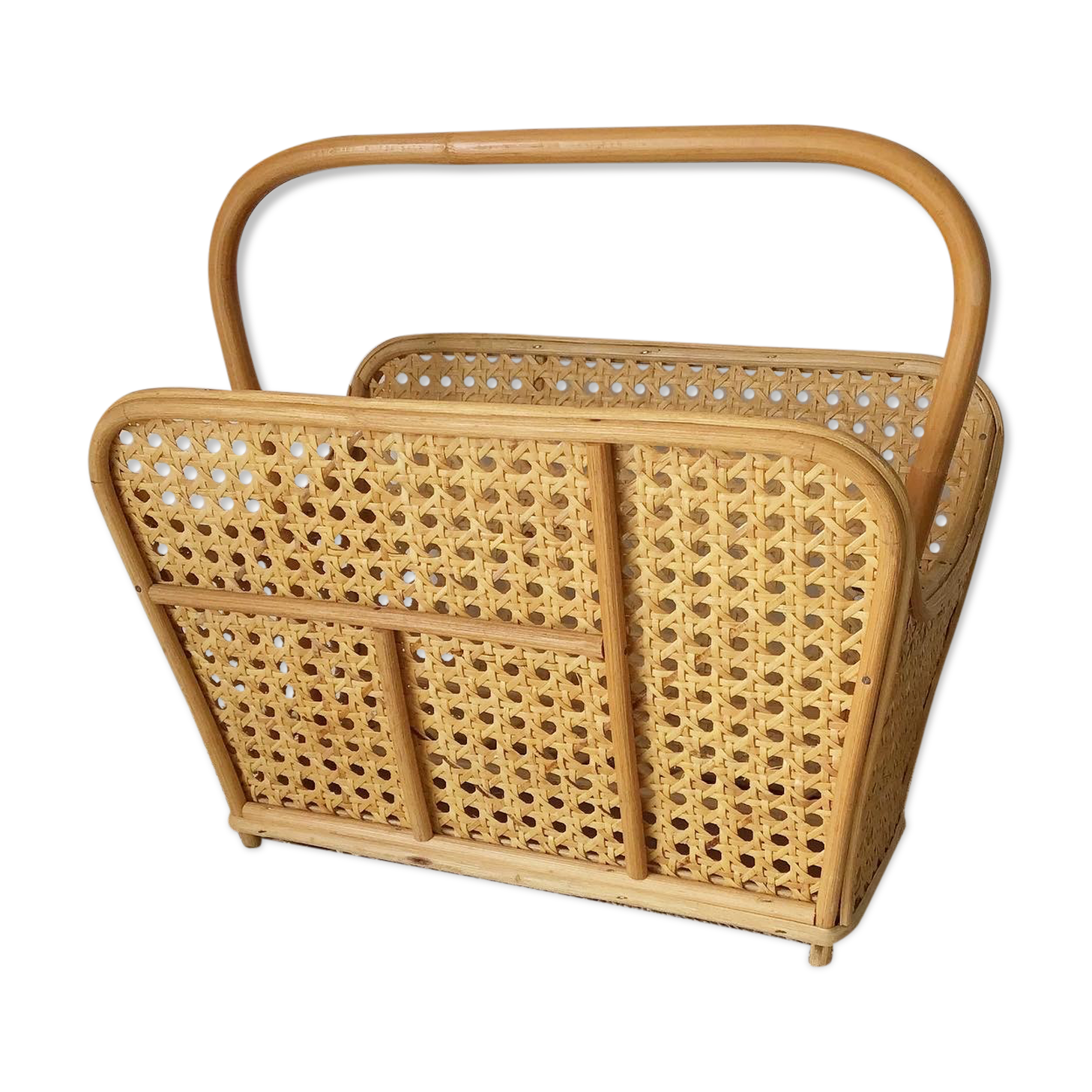Vintage rattan and canning magazine holder