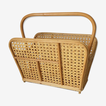 Vintage rattan and canning magazine holder