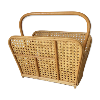 Vintage rattan and canning magazine holder
