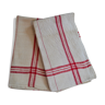 Suite de deux torchons anciens en coton et lin à liteaux rouges