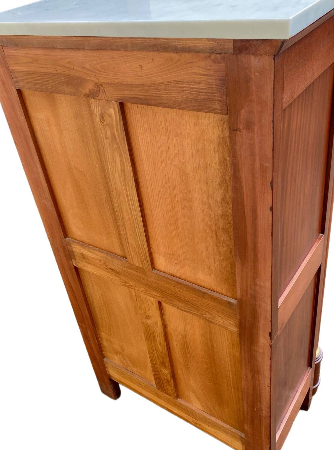 Empire secretary with white marble top in mahogany and brass, 6 drawers.