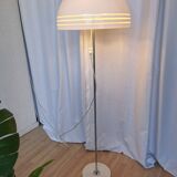 Vintage 1970s Mushroom Floor Lamp: Chrome & White Plastic, Retro Lighting