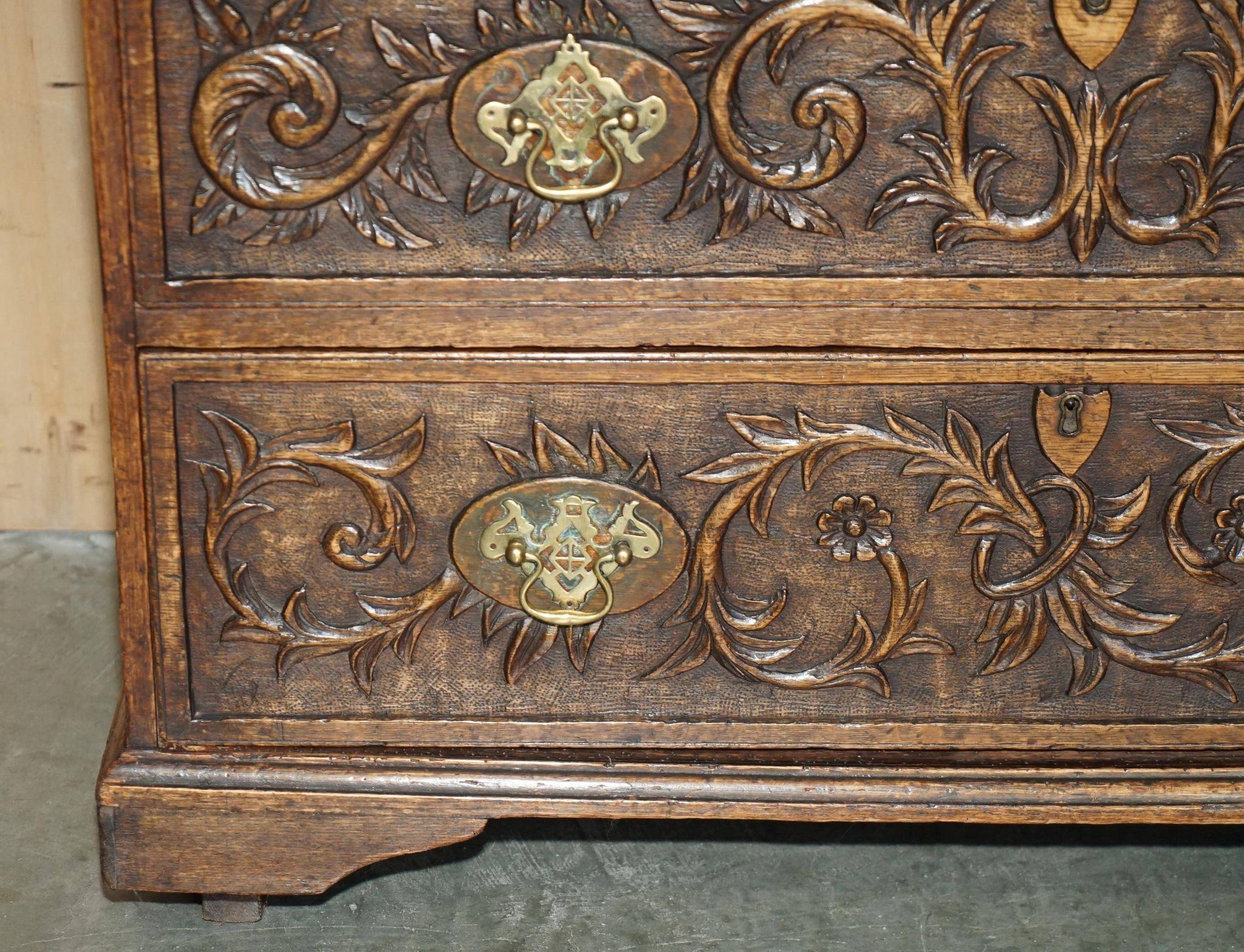 Victorian oak commode finely carved.