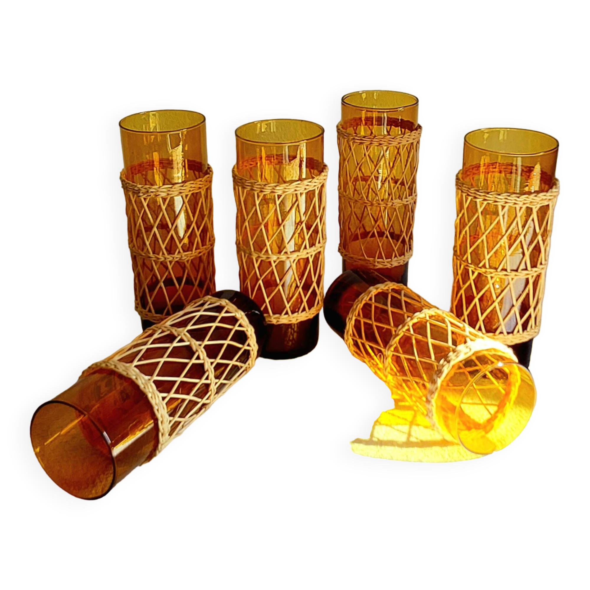 Six mustard long drink glasses